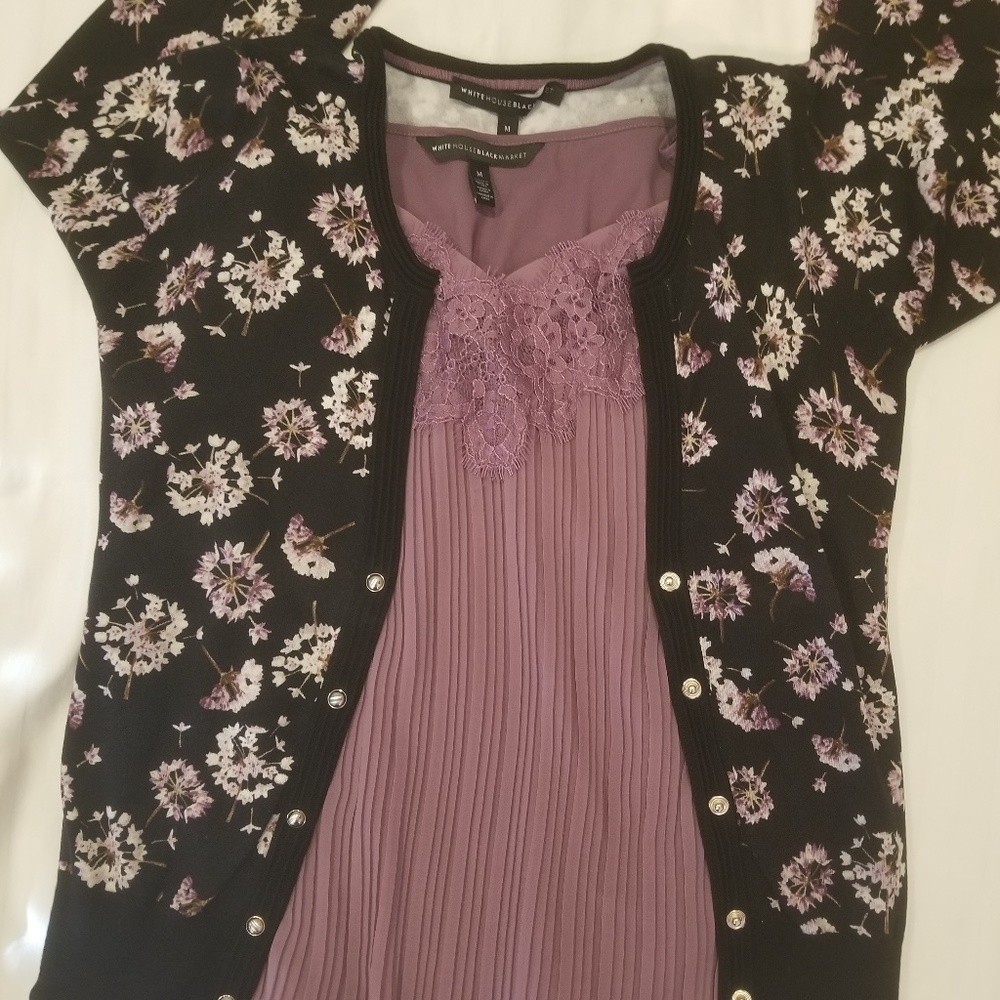 Black Sweater w/ White & Purple Flowers + Camisole